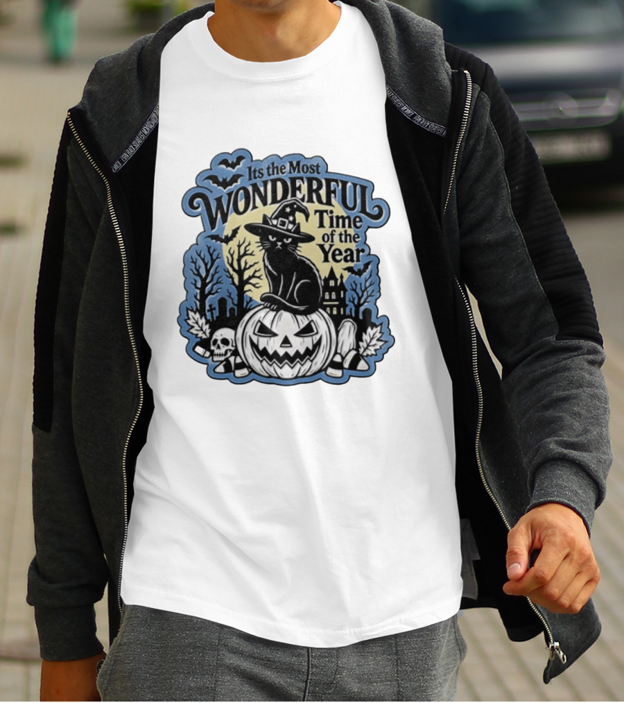 It's The Most Wonderful Time Of The Year Witch Cat Pumpkin Halloween T-Shirt