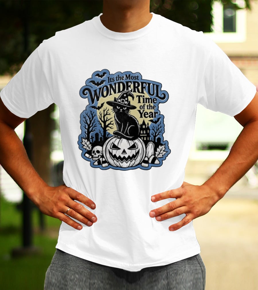 It's The Most Wonderful Time Of The Year Witch Cat Pumpkin Halloween T-Shirt