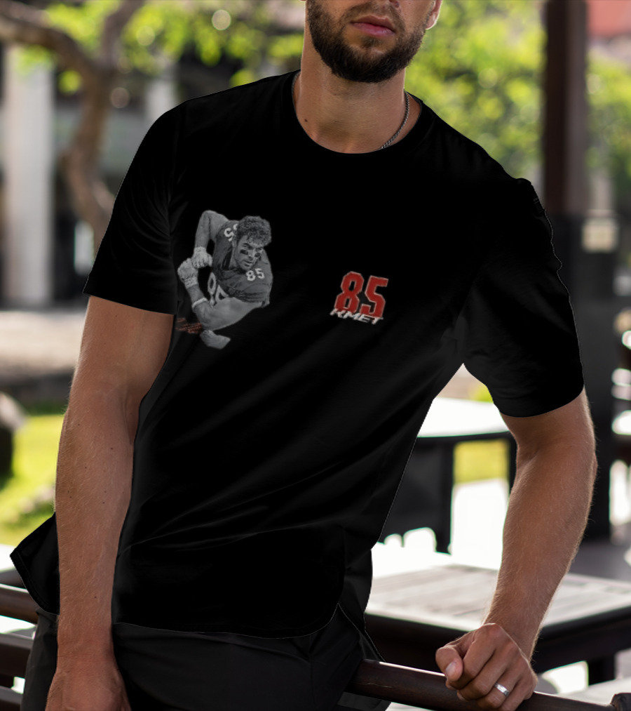 85 Kmet Monochrome Football Action Pose Red Jersey Number T-Shirt