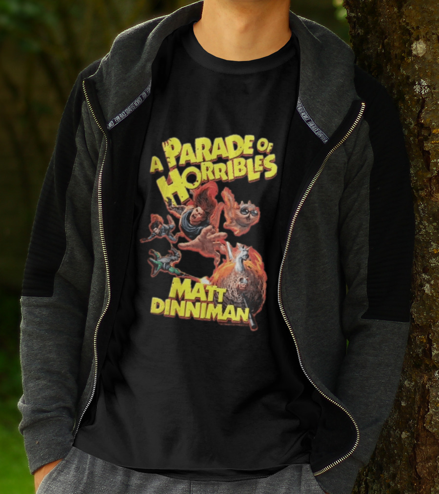A Parade Of Horribles Matt Dinniman Action Fantasy Characters Flying Flaming Ball Adventure T-Shirt