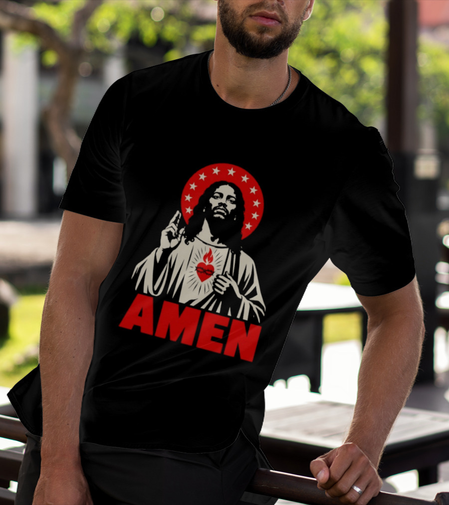Amen Christ Ain't White Red Stars Iconic Representation T-Shirt