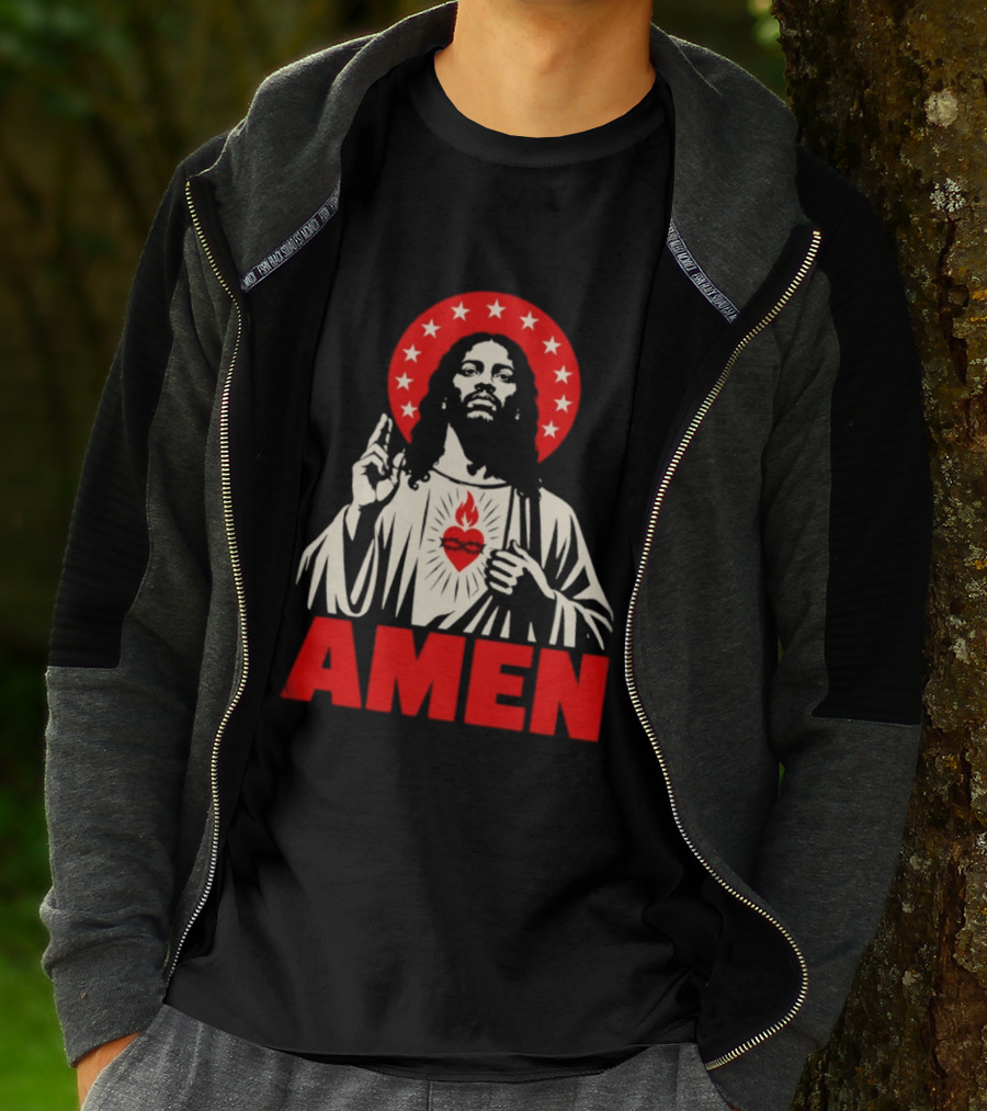 Amen Christ Ain't White Red Stars Iconic Representation T-Shirt