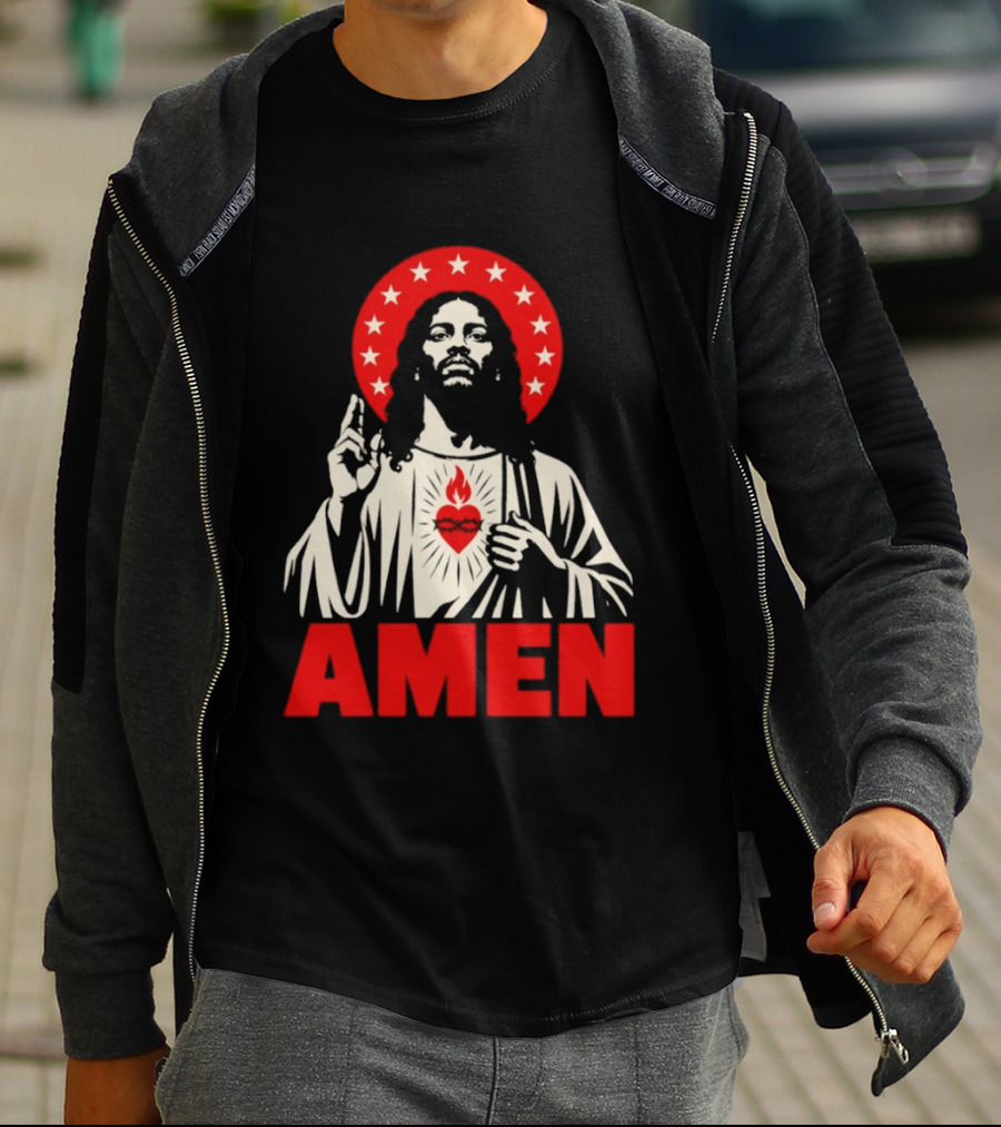 Amen Christ Ain't White Red Stars Iconic Representation T-Shirt