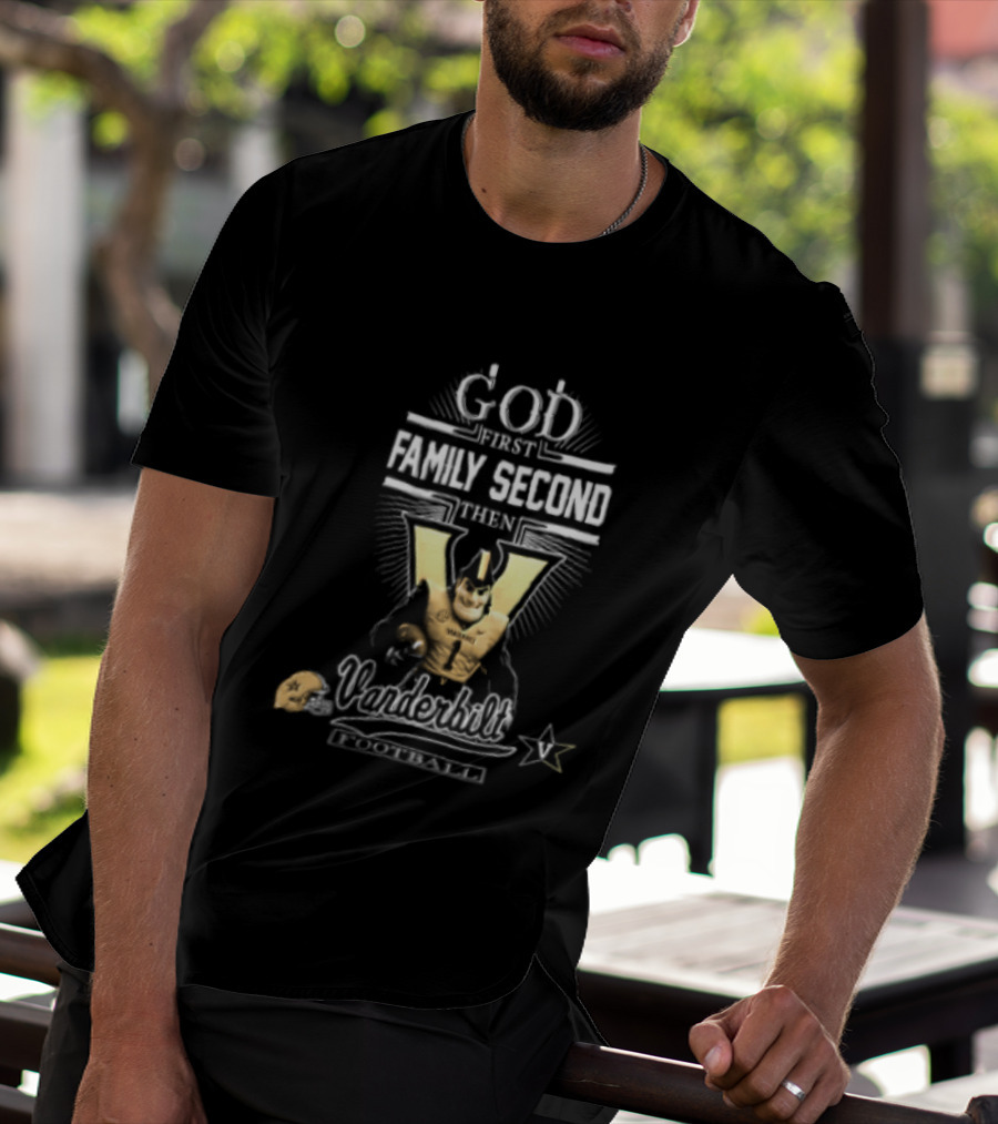 God First Family Second Vanderbilt Football With Mascot And Helmet T-Shirt