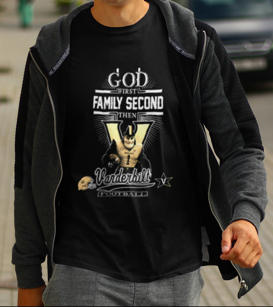 God First Family Second Vanderbilt Football With Mascot And Helmet T-Shirt