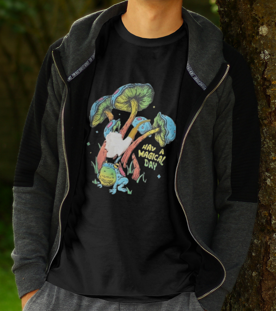 Have A Magical Day Colorful Mushrooms And Frog Pipe Cartoon T-Shirt