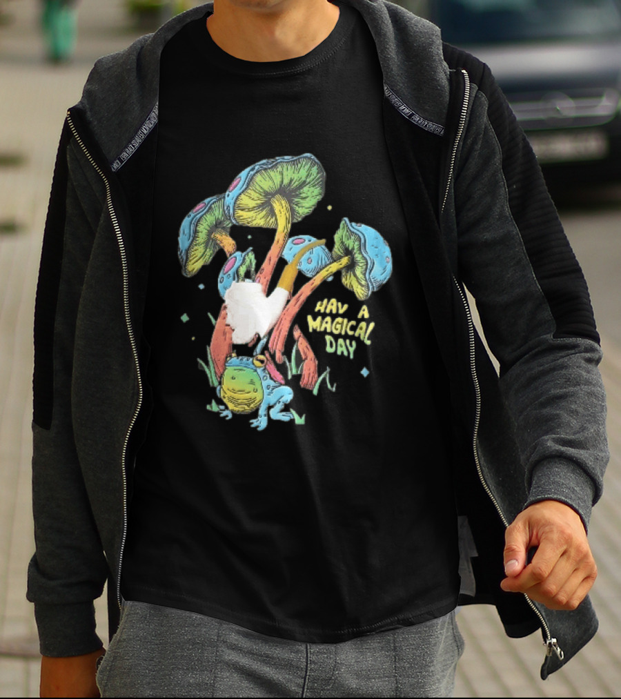Have A Magical Day Colorful Mushrooms And Frog Pipe Cartoon T-Shirt