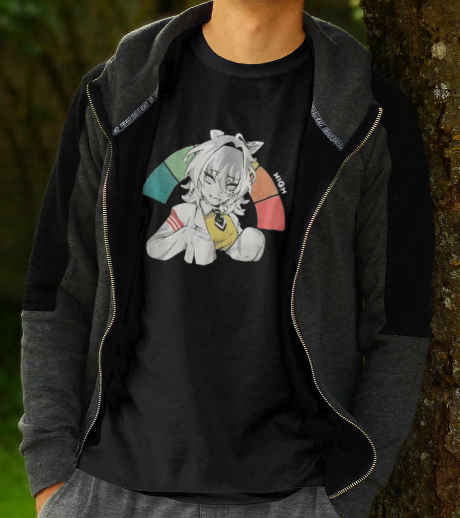 High Anime Cat Girl White Hair Threat Meter Gauge T-Shirt