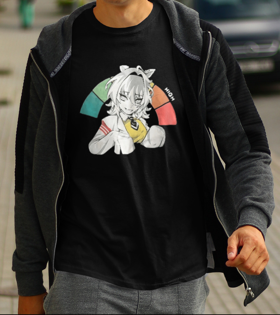 High Anime Cat Girl White Hair Threat Meter Gauge T-Shirt