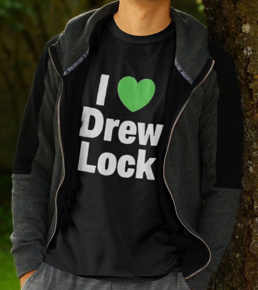 I Love Drew Lock Green Heart Silver White Gradient Letters T-Shirt