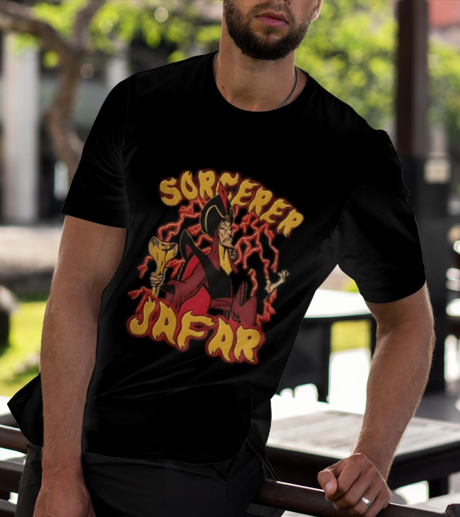 Sorcerer Jafar Holding Cobra Staff Red Lightning Disney Cartoon T-Shirt