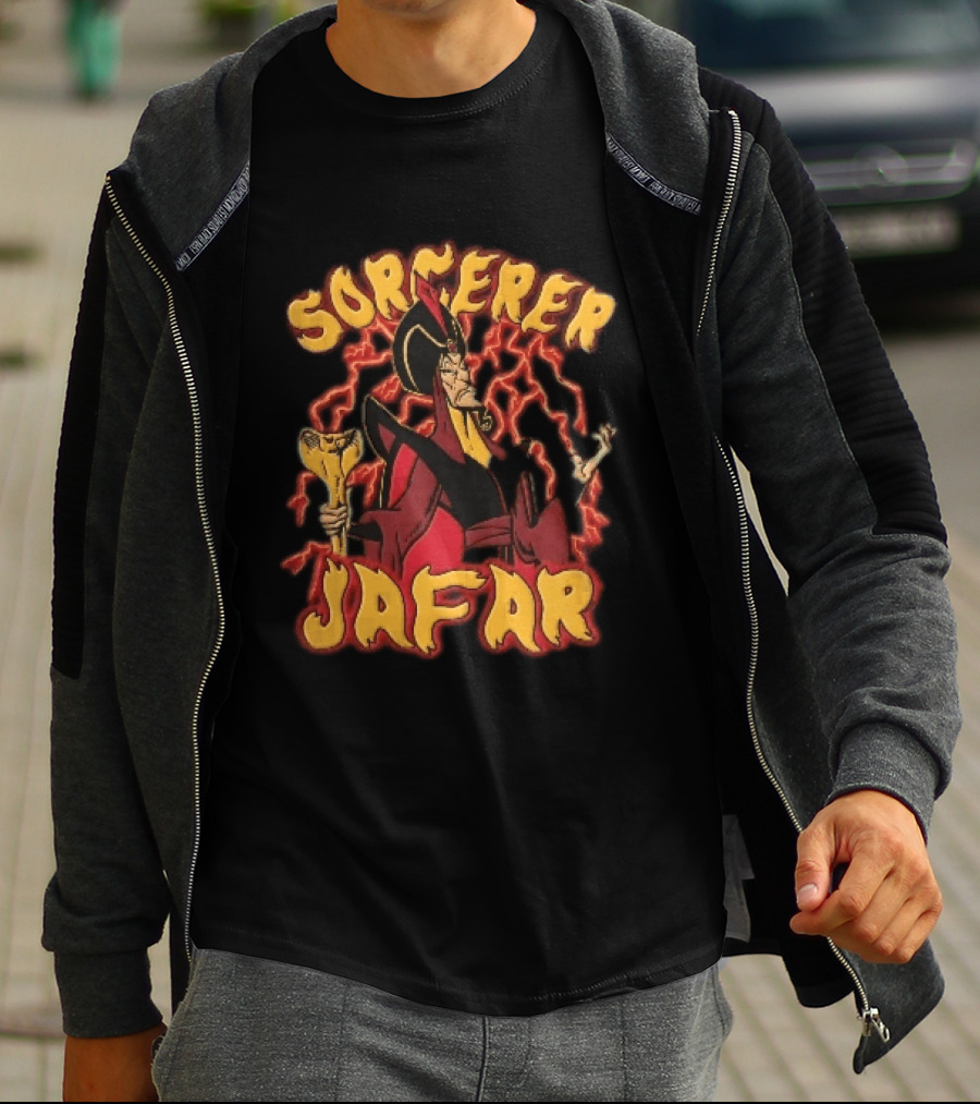 Sorcerer Jafar Holding Cobra Staff Red Lightning Disney Cartoon T-Shirt