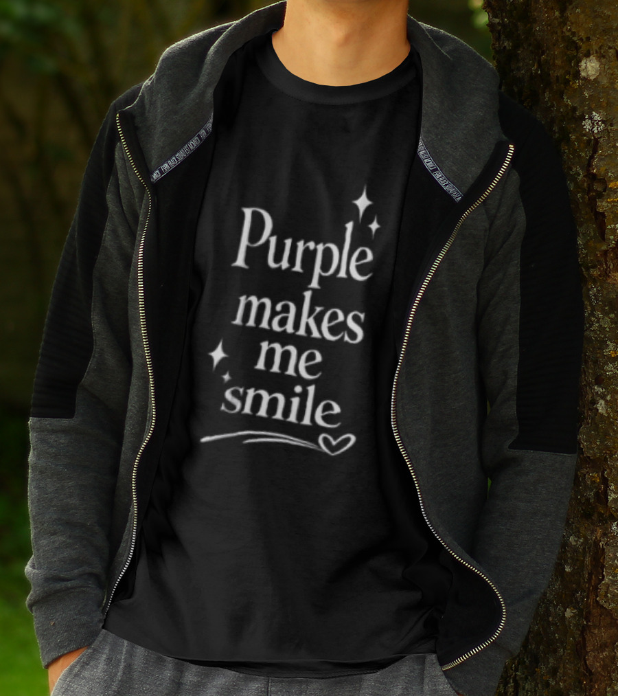 Purple Makes Me Smile Text With Stars And Heart T-Shirt