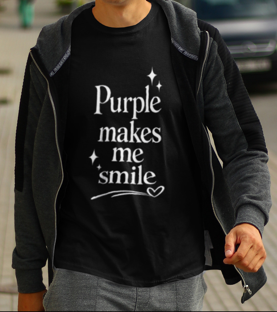 Purple Makes Me Smile Text With Stars And Heart T-Shirt