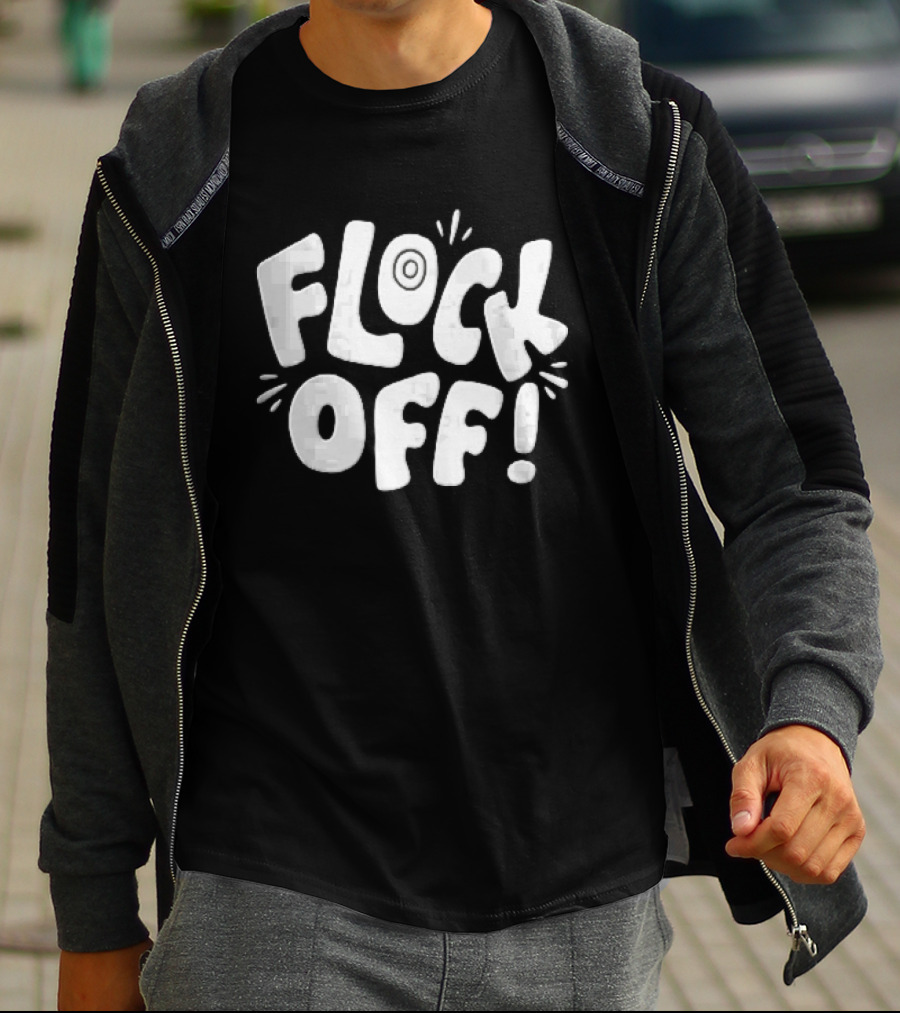 Flock Off! Doodlebymeg White Bubble Lettering With Decorative Sparks T-Shirt
