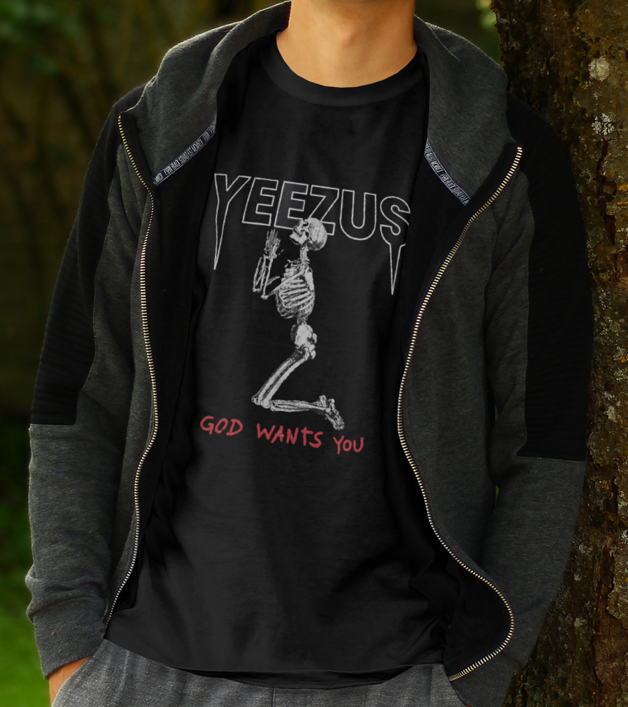 Yeezus God Wants You Skeleton Kneeling Prayer T-Shirt