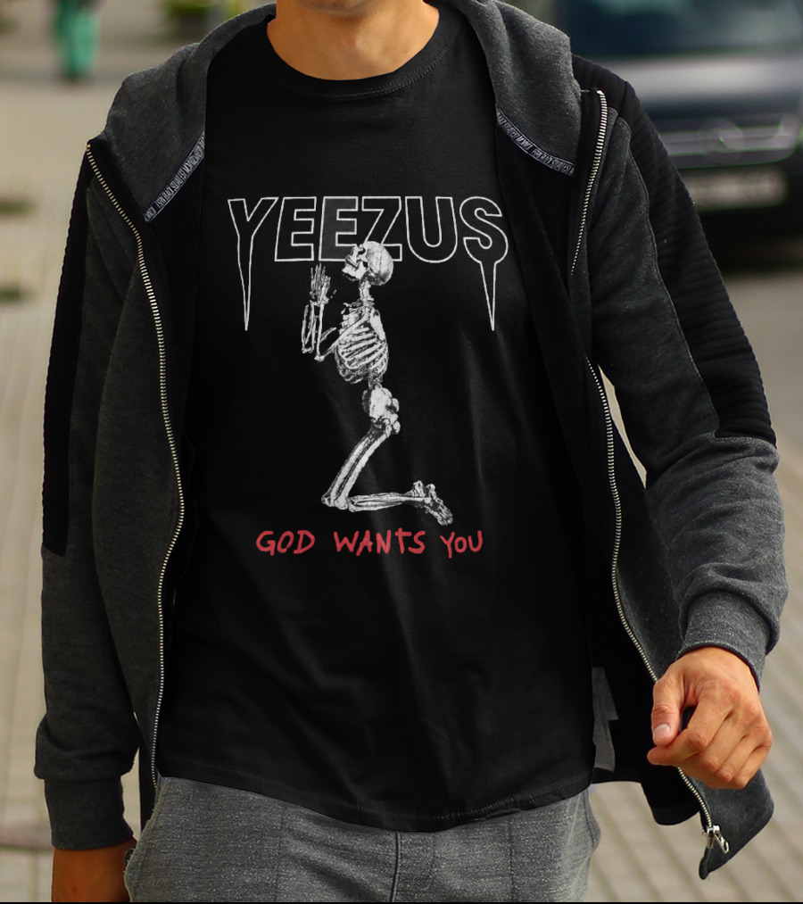 Yeezus God Wants You Skeleton Kneeling Prayer T-Shirt