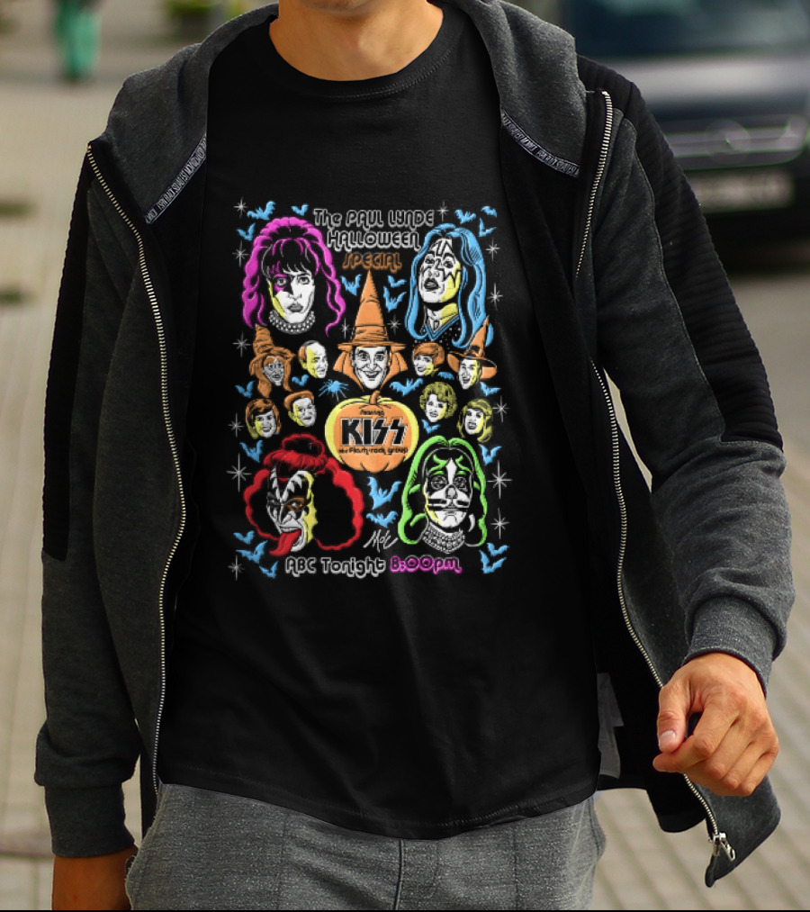 Kiss The Paul Lynde Halloween Special Flash Rock Group ABC Tonight 800pm Cartoon Caricatures Bats T-Shirt