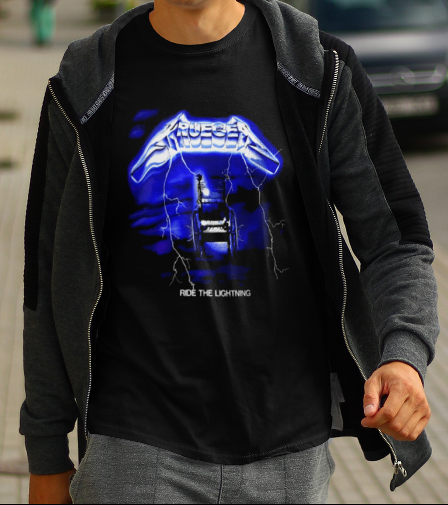 Krueger Ride The Lightning Wheelchair Electric Blue Thunderbolt T-Shirt