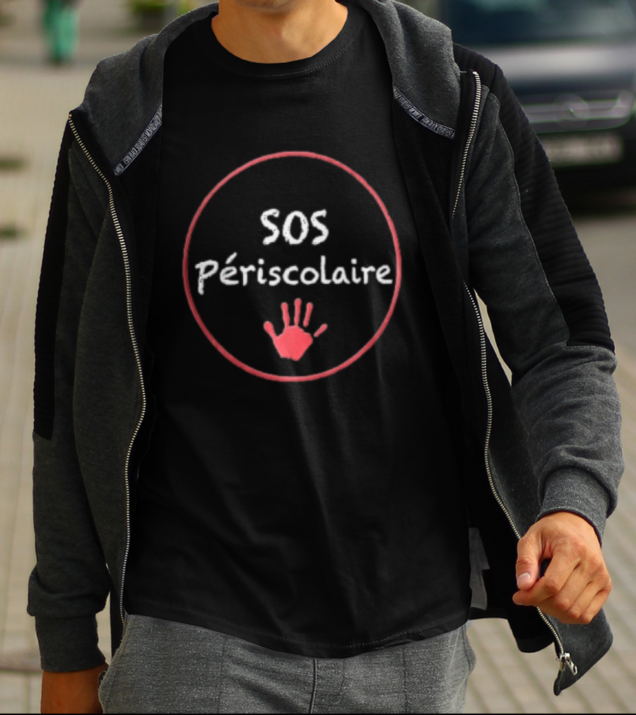 SOS Périscolaire Chalkboard Red Child Handprint Chalk Texture T-Shirt