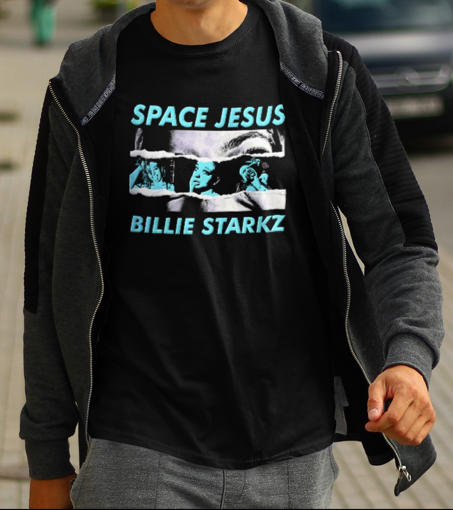 Space Jesus Billie Starkz Cyan Female Portraits T-Shirt
