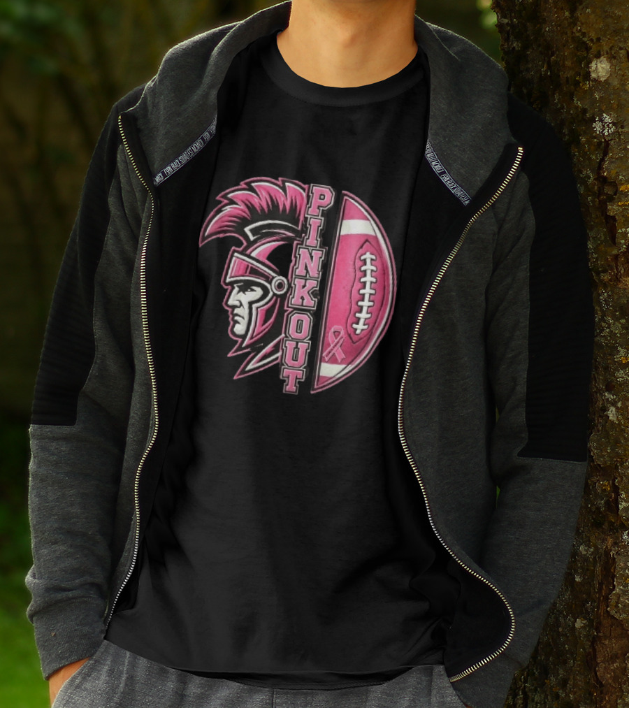 Maroa Forsyth Trojans Pink Out Football Helmet Breast Cancer Awareness Ribbon T-Shirt