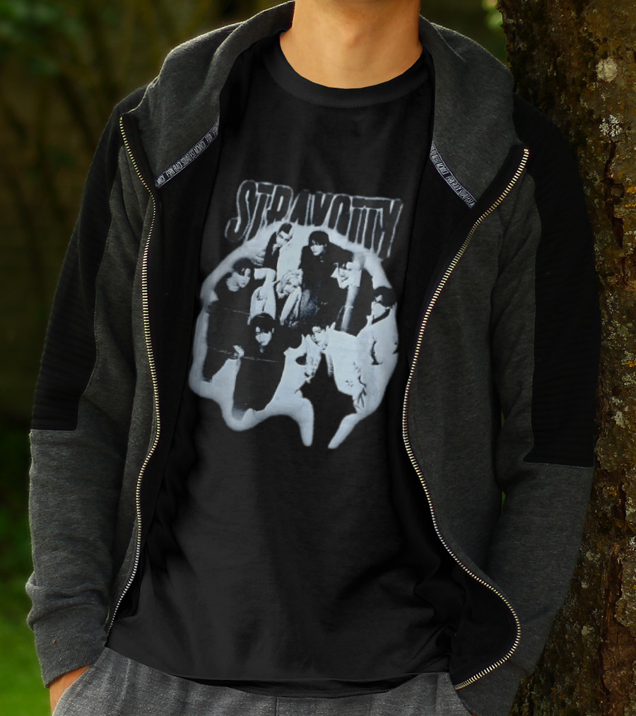 Stravotty K Pop Boy Group Monochrome Distressed Bootleg Photo T-Shirt