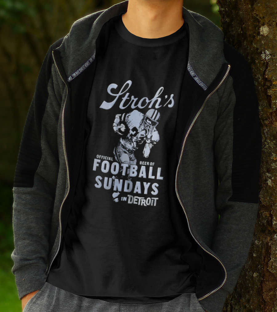 Stroh's Official Beer Football Sundays In Detroit Athlete Sketch T-Shirt