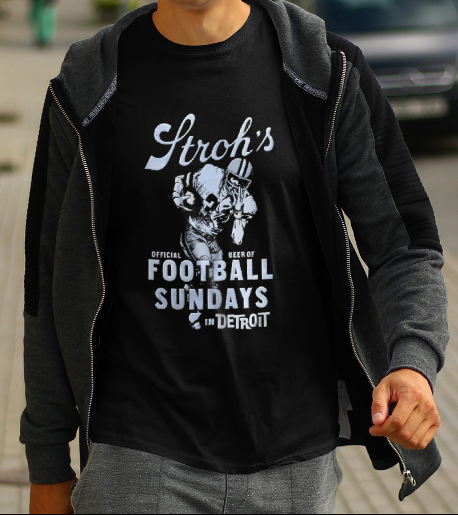Stroh's Official Beer Football Sundays In Detroit Athlete Sketch T-Shirt