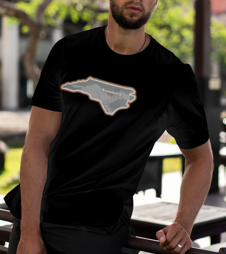 Nowhere North Carolina State Orange White Border Location Pin T-Shirt