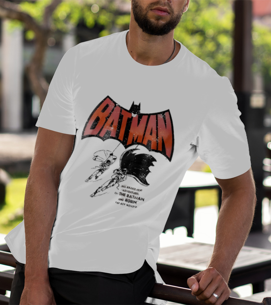 Batman All Brand New Adventures The And Robin Boy Wonder Distressed Line Swinging Capes T-Shirt