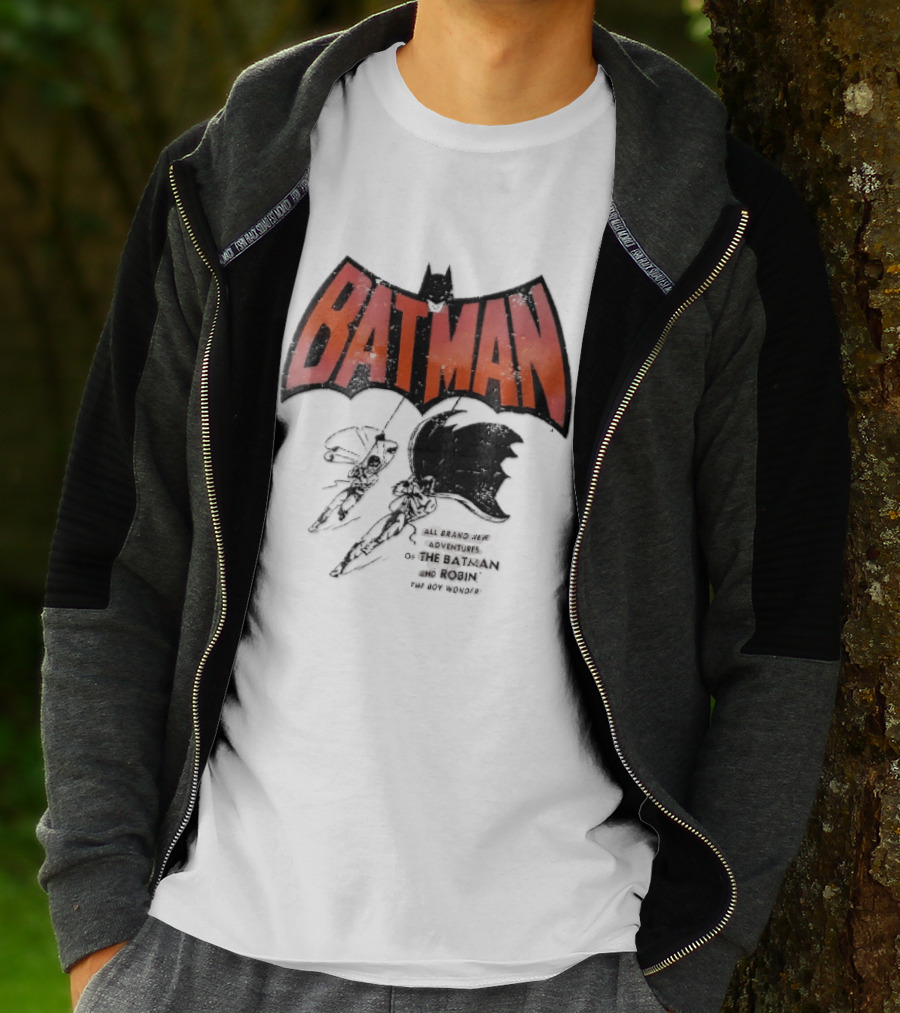 Batman All Brand New Adventures The And Robin Boy Wonder Distressed Line Swinging Capes T-Shirt