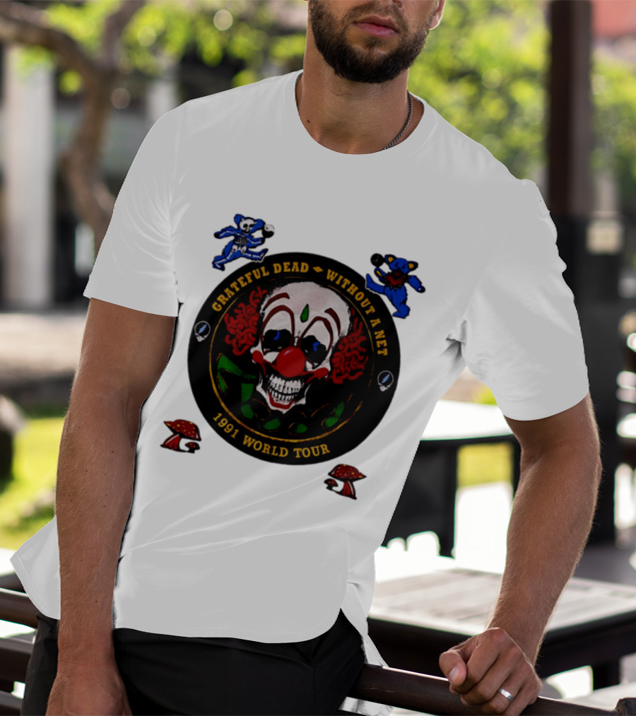 Grateful Dead Clown Skull Without A Net 1991 World Tour Dancing Bear T-Shirt