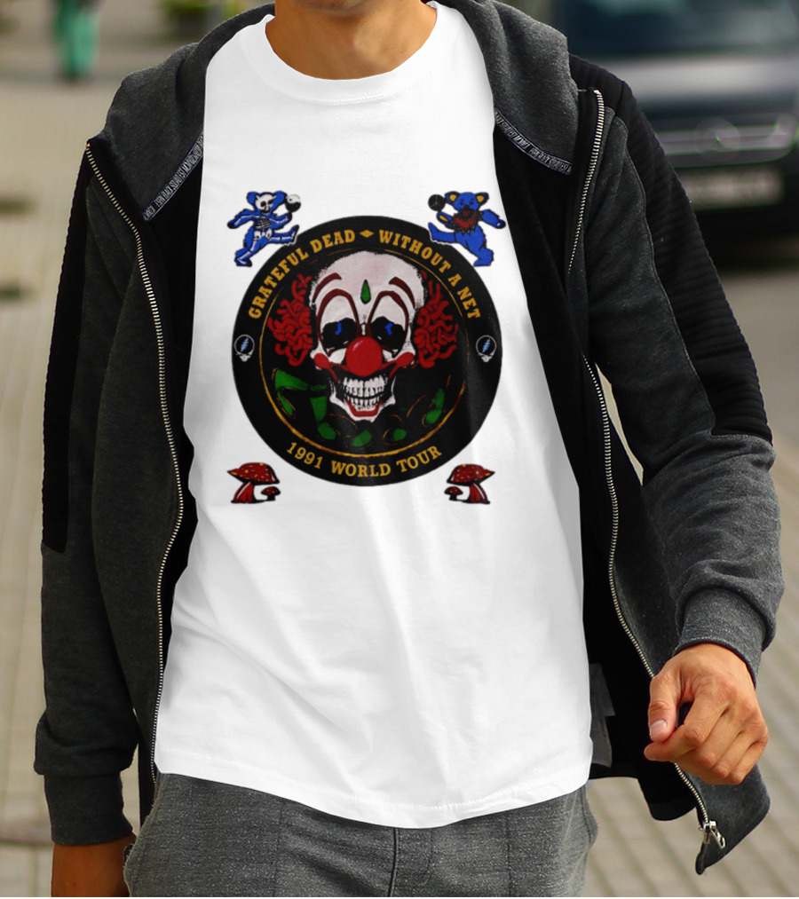 Grateful Dead Clown Skull Without A Net 1991 World Tour Dancing Bear T-Shirt