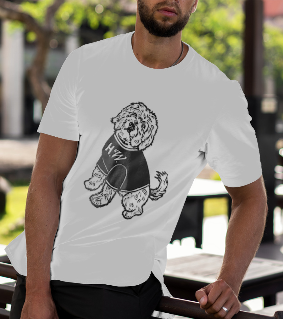 Hw Black White Line Fluffy Dog Sitting T-Shirt