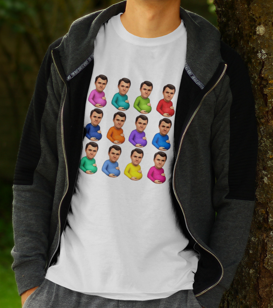 Pregnant Charlie Kirk Multicolored Avatars Emoji T-Shirt