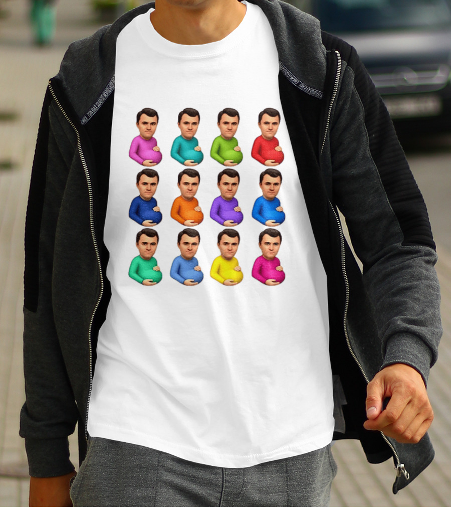 Pregnant Charlie Kirk Multicolored Avatars Emoji T-Shirt