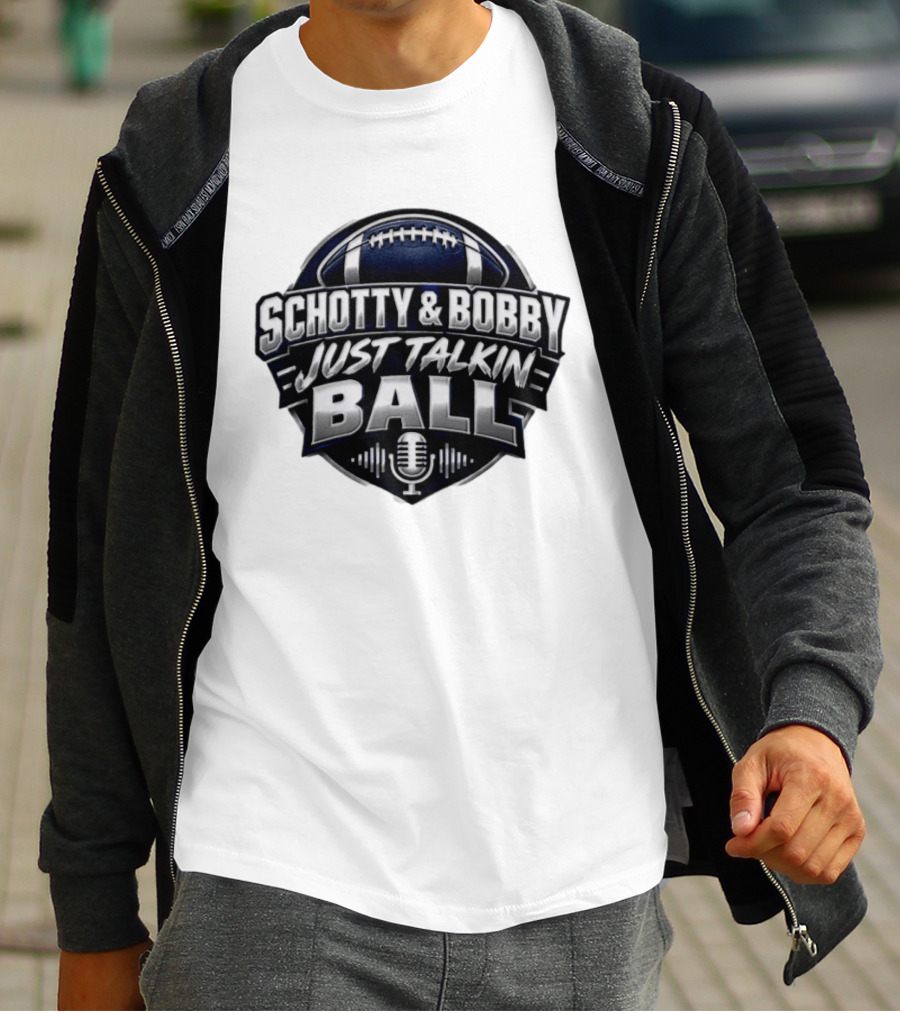 Schotty & Bobby Just Talkin Ball Podcast Football Microphone T-Shirt