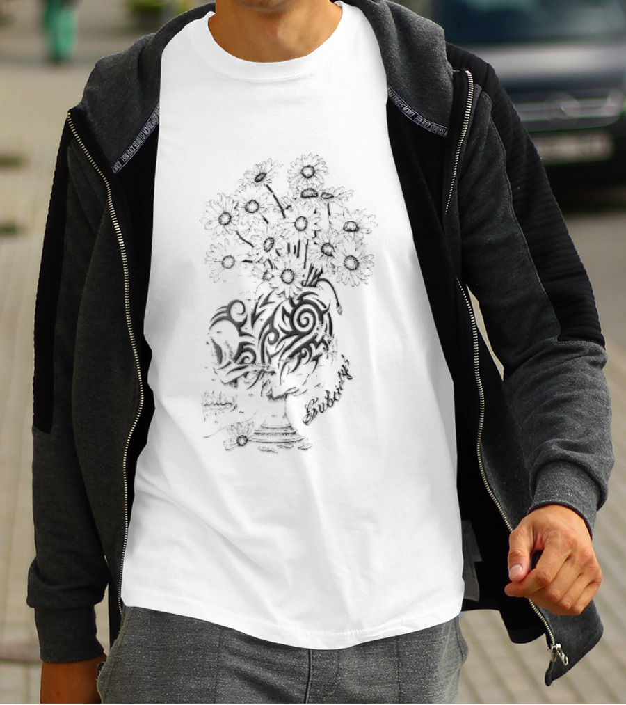 Subciety Tribal Skull Goblet With Daisy Flowers Line T-Shirt