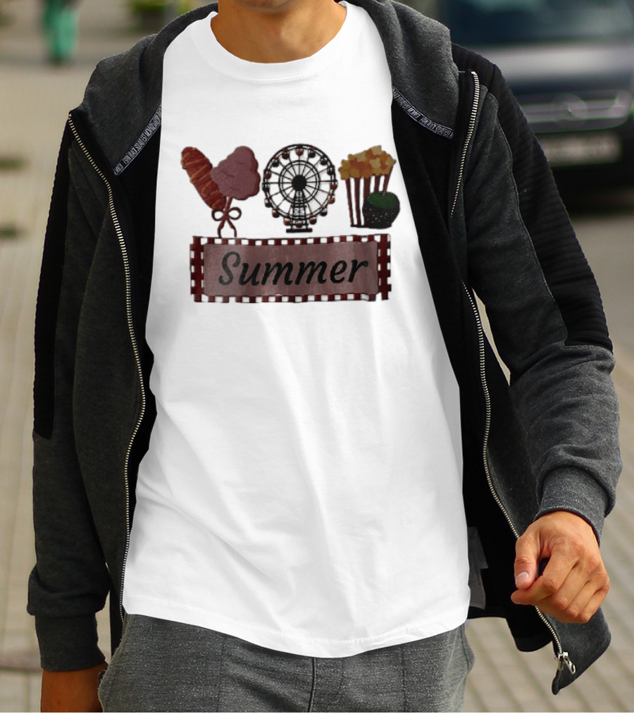 Summer Corn Dog Cotton Candy Ferris Wheel Popcorn Caramel Apple T-Shirt
