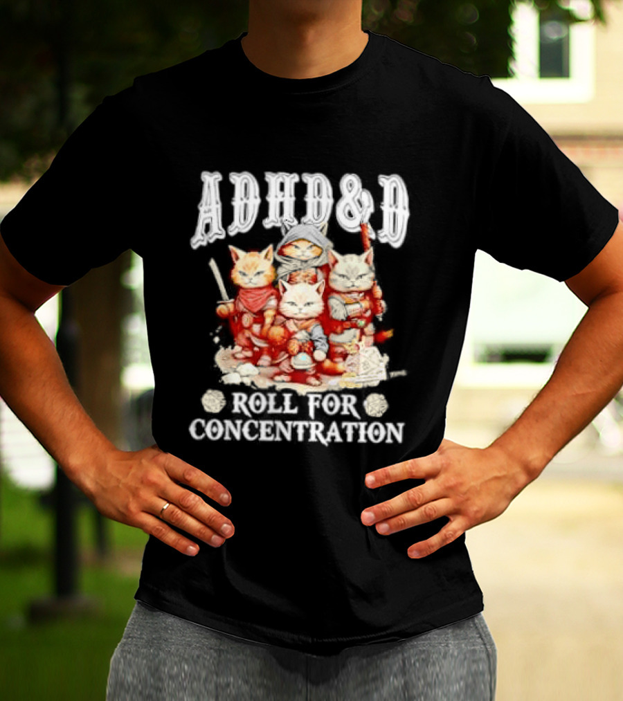 ADHD&D Roll For Concentration Cat Trio Adventure T-Shirt