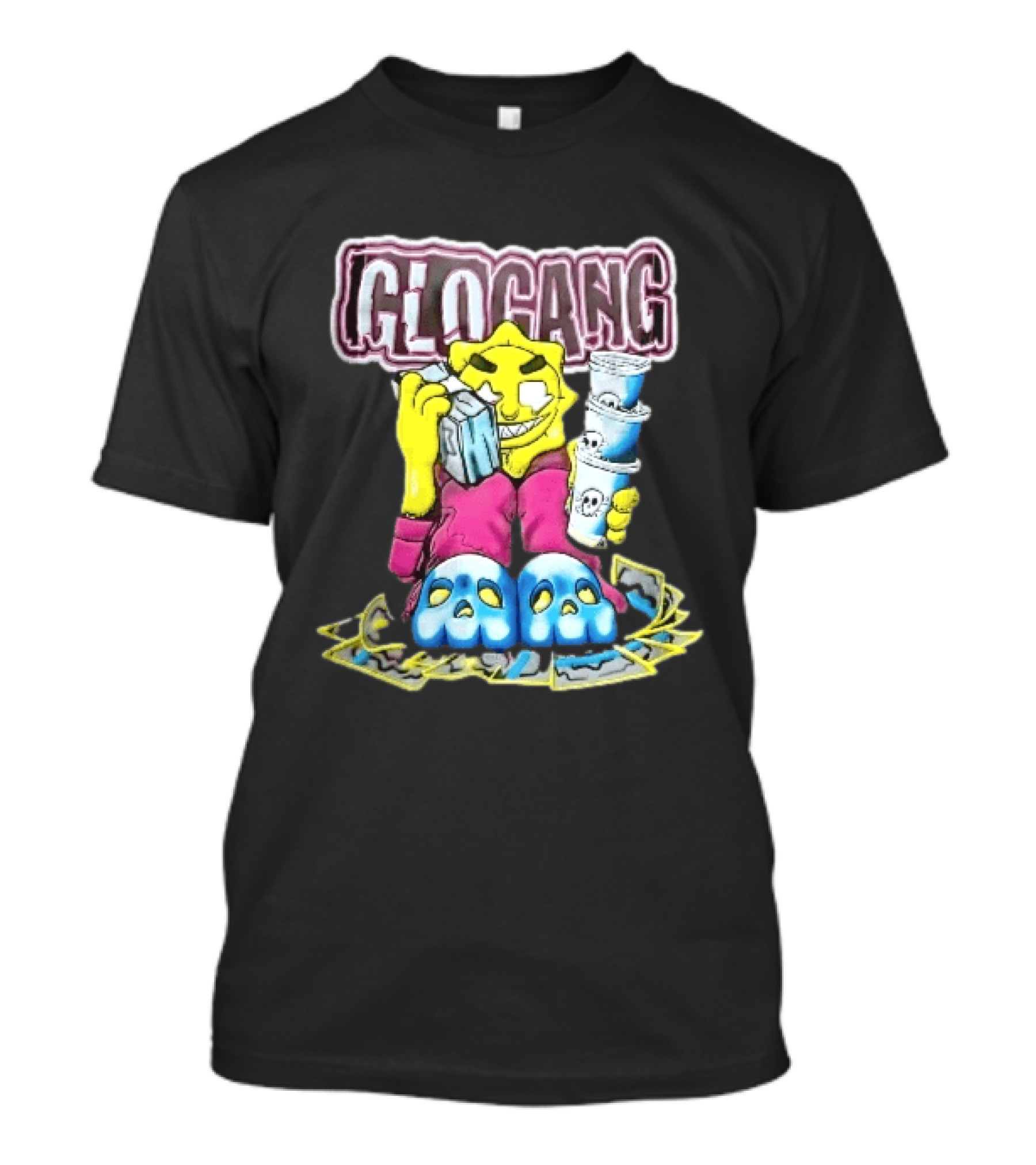 Glo Gang Cartoon Sun Money Double Cups Skull Slippers T-Shirt