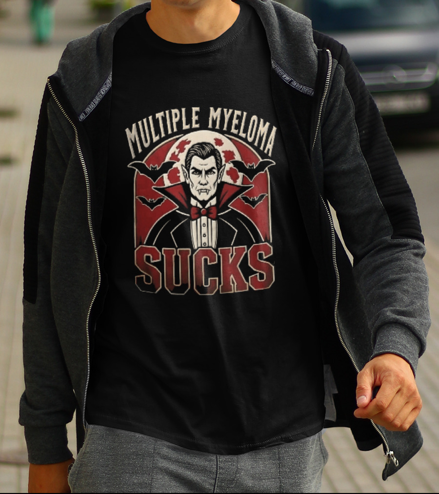 Multiple Myeloma Sucks Vampire Dracula Fangs Bats Red Moon Halloween T-Shirt