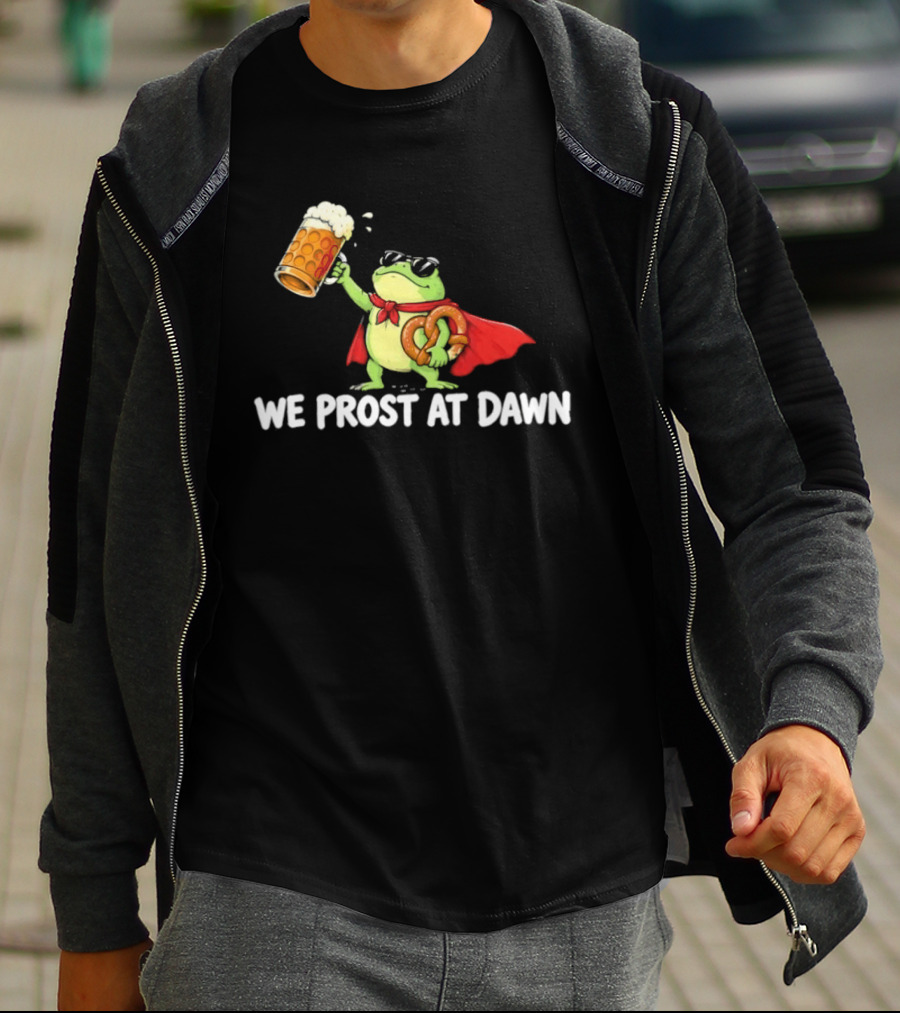 Frog With Beer And Pretzel We Prost At Dawn Superhero Cape T-Shirt