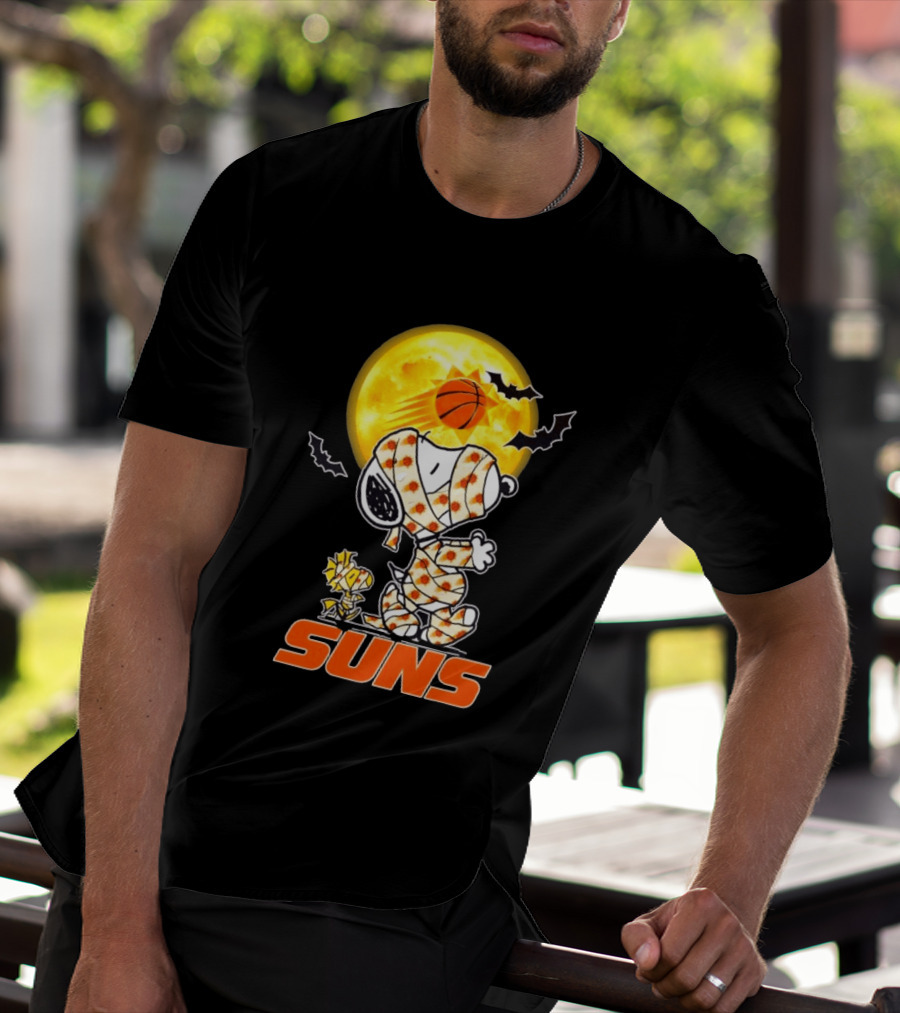 Phoenix Suns Halloween Snoopy Woodstock Mummy Cosplay Moon Basketball Bats T-Shirt