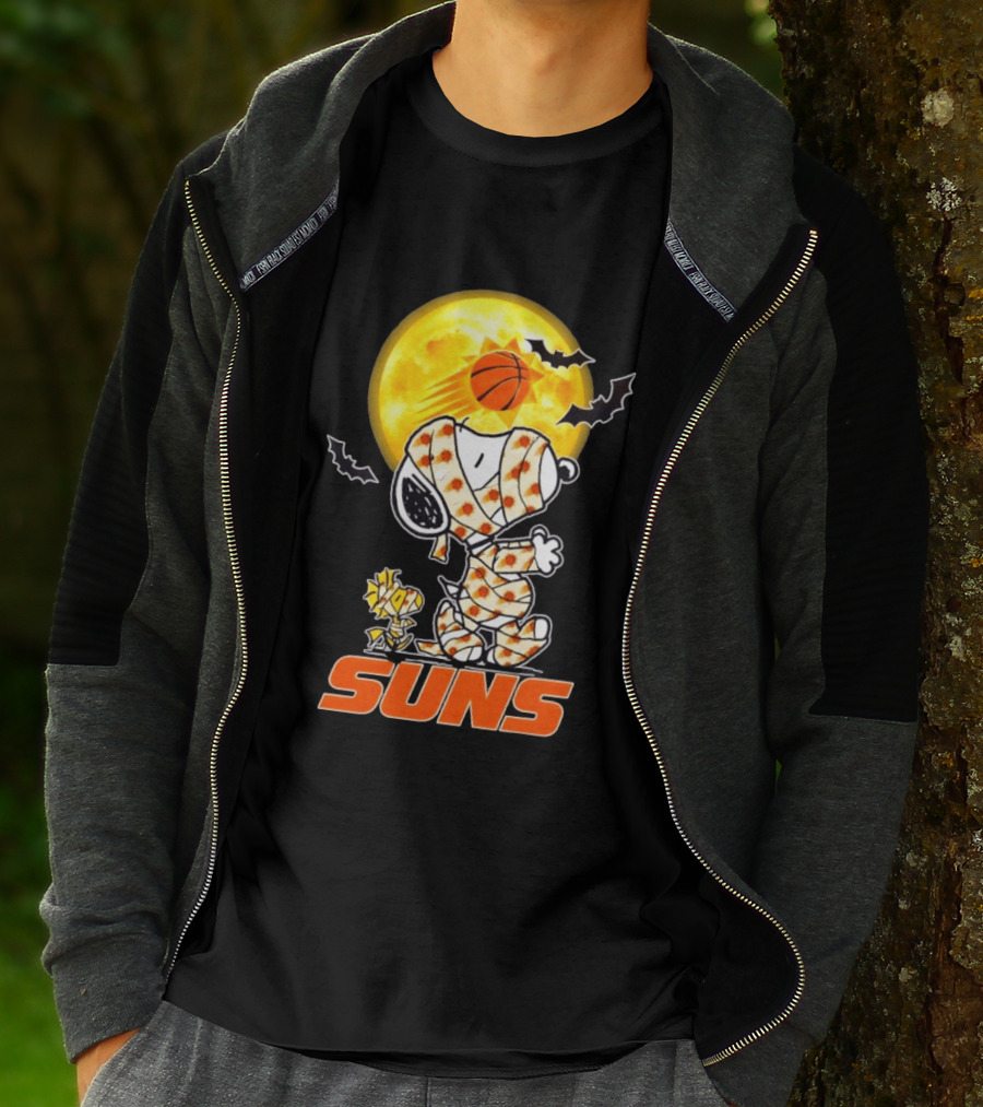 Phoenix Suns Halloween Snoopy Woodstock Mummy Cosplay Moon Basketball Bats T-Shirt