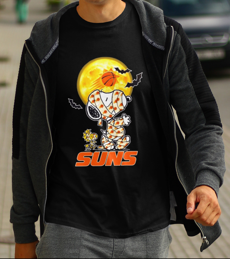 Phoenix Suns Halloween Snoopy Woodstock Mummy Cosplay Moon Basketball Bats T-Shirt