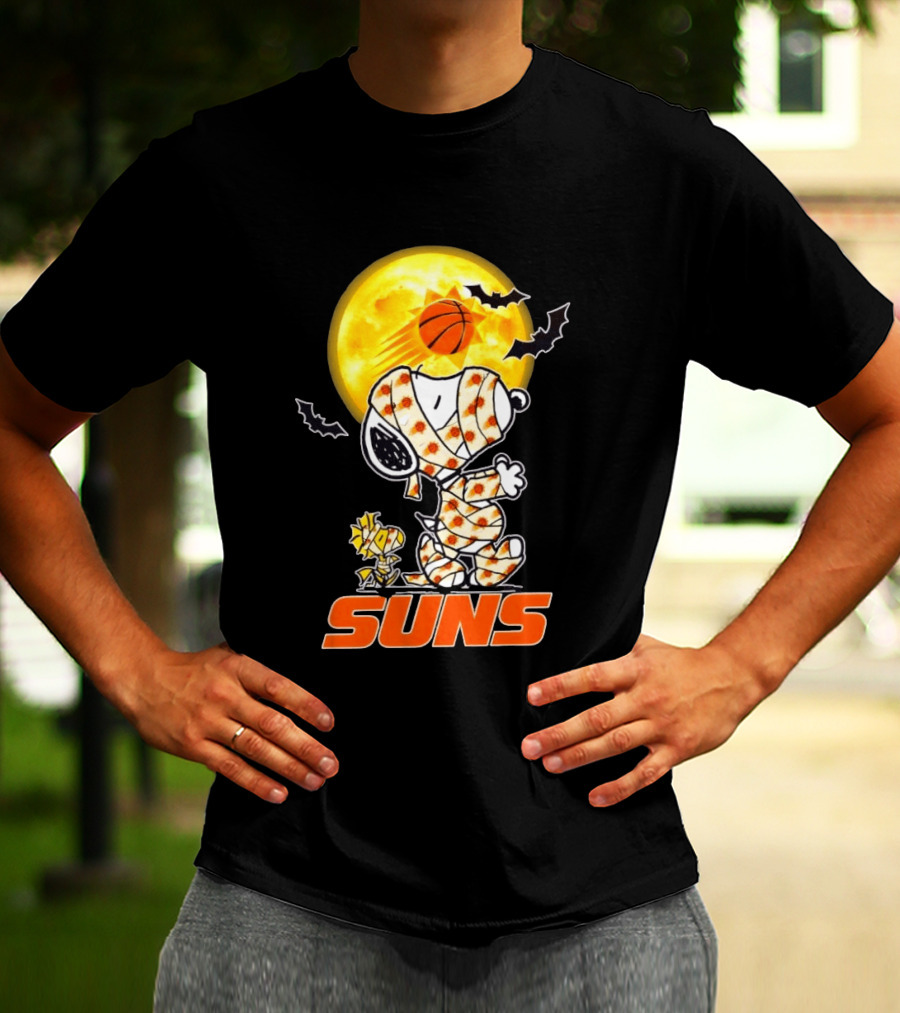 Phoenix Suns Halloween Snoopy Woodstock Mummy Cosplay Moon Basketball Bats T-Shirt