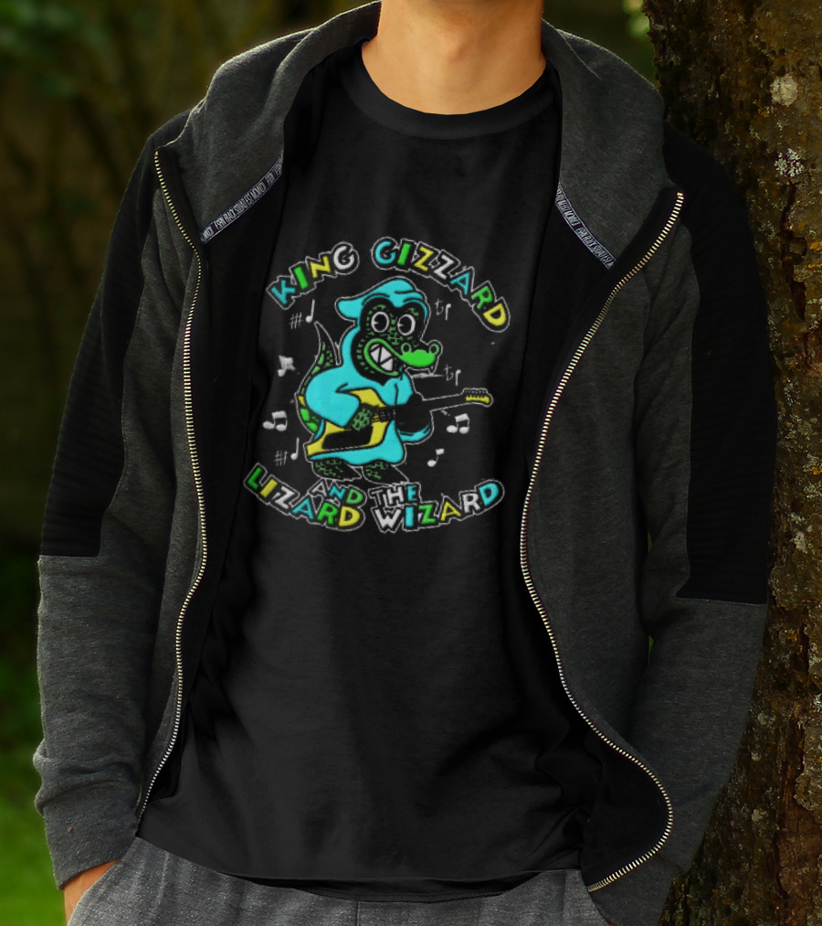 King Gizzard And The Lizard Wizard Cartoon Gator Hooded Playing Electric Guitar Tie Dye T-Shirt
