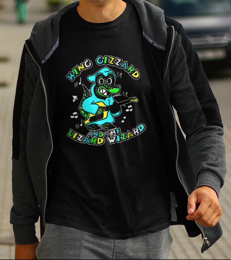 King Gizzard And The Lizard Wizard Cartoon Gator Hooded Playing Electric Guitar Tie Dye T-Shirt